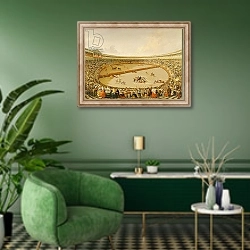 «The Bullfight» в интерьере гостиной в зеленых тонах
