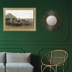 «Дети на хворосте. 1899» в интерьере классической гостиной с зеленой стеной над диваном