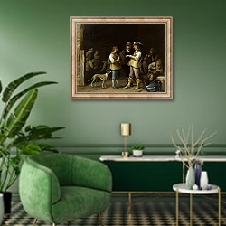 «A Guardroom Interior» в интерьере гостиной в зеленых тонах
