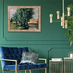 «Building Site with Willows» в интерьере в классическом стиле с зеленой стеной
