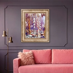 «Сотворение мира. X» в интерьере гостиной с розовым диваном