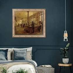 «The Laboratory, 1887» в интерьере классической спальни с темными стенами