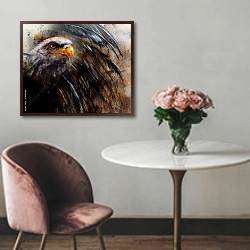 «Картина орла на абстрактном фоне» в интерьере в классическом стиле над креслом