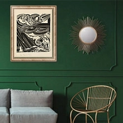 «Die Zeichen» в интерьере классической гостиной с зеленой стеной над диваном