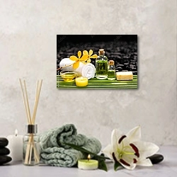 «Натюрморт c маслом, орхидеями и полотенцем» в интерьере салона красоты