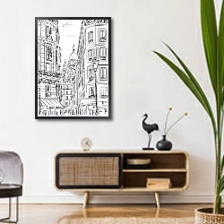 «Париж в Ч/Б рисунках #39» в интерьере комнаты в стиле ретро над тумбой