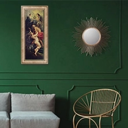 «The Medici Cycle: The Triumph of Truth, 1621-25» в интерьере классической гостиной с зеленой стеной над диваном
