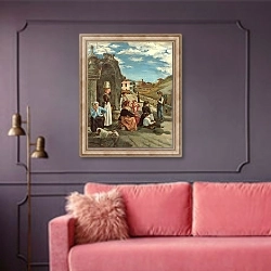 «The Spring of Eibar, 1888» в интерьере гостиной с розовым диваном