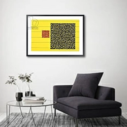 «Poise on Yellow Field» в интерьере гостиной в стиле минимализм с камином