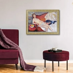«Nude with Apple, 1909-10» в интерьере гостиной в бордовых тонах