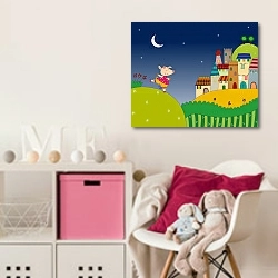 «Свинка и сказочный город» в интерьере детской комнаты для девочки с розовыми деталями
