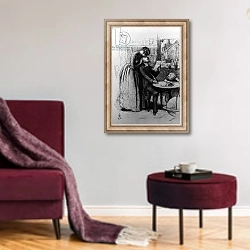 «Married for Love, 1853» в интерьере гостиной в бордовых тонах
