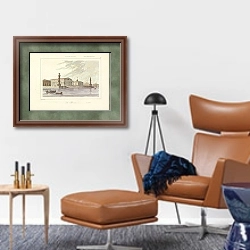 «Здание Биржи, Санкт-Петербург» в интерьере кабинета с кожаным креслом