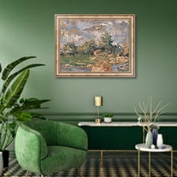 «Landscape» в интерьере гостиной в зеленых тонах