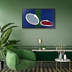 «Go Discs II, 1999» в интерьере гостиной в зеленых тонах