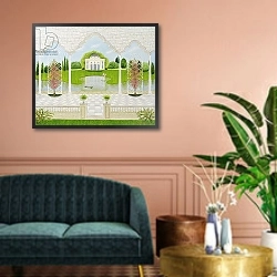 «Le Chateau Rose, 1993» в интерьере классической гостиной с зеленой стеной над диваном