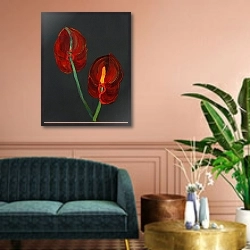 «Anthurium, Heart Flower, 2008» в интерьере классической гостиной над диваном