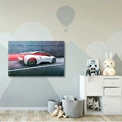 «Футуристичный автомобиль» в интерьере детской комнаты для мальчика с росписью на стенах