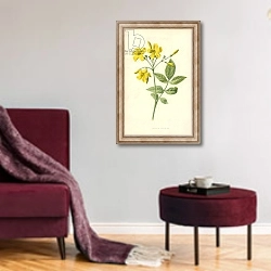 «Yellow Jasmine» в интерьере гостиной в бордовых тонах