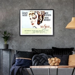«Poster - Swan, The» в интерьере гостиной в стиле лофт в серых тонах
