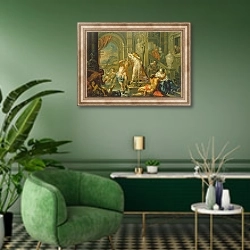 «The Pleasures of the Seasons: Summer, c.1730» в интерьере гостиной в зеленых тонах