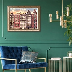 «Торговые дома Амстердама» в интерьере в классическом стиле с зеленой стеной