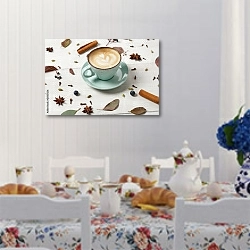 «Осенняя чашка капучино » в интерьере кухни в стиле прованс над столом с завтраком