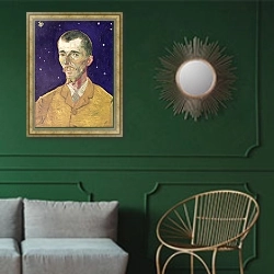 «Portrait of Eugene Boch 1888» в интерьере классической гостиной с зеленой стеной над диваном