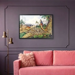«Hobbys at their Nest» в интерьере гостиной с розовым диваном