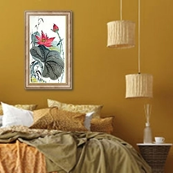 «Китайский цветок лотоса 3» в интерьере спальни  в этническом стиле в желтых тонах