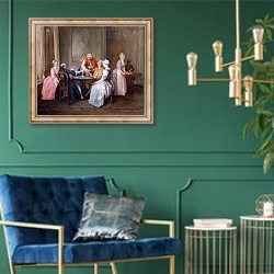 «Игра в карты» в интерьере в классическом стиле с зеленой стеной