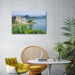 «Черногория. Скадарское озеро 2» в интерьере современной гостиной с желтым креслом