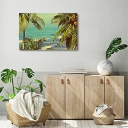 «Морской пейзаж с пальмами» в интерьере современной комнаты над комодом