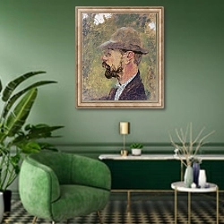 «Portrait of Henri de Toulouse-Lautrec c.1897-98» в интерьере гостиной в зеленых тонах
