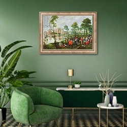 «Picnic in a park 1» в интерьере гостиной в зеленых тонах