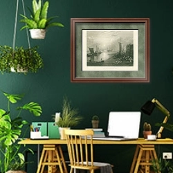 «The Sun Rising ia a Mist 1» в интерьере кабинета с зелеными стенами