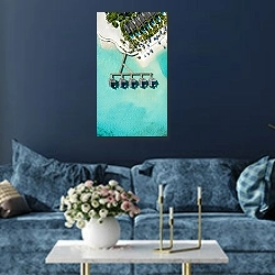 «Домики в голубой лагуне» в интерьере современной гостиной в синем цвете