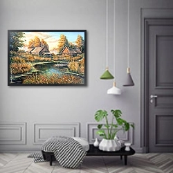 «Сельский пейзаж на берегу реки» в интерьере коридора в классическом стиле