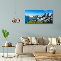 «Австралия, Сидней. Вид на город» в интерьере современной гостиной с голубыми стенами