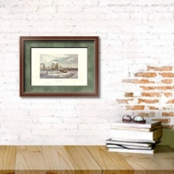 «Астрахань» в интерьере кабинета с кирпичными стенами над столом с книгами