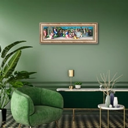 «Братья Иосифа просят помощи» в интерьере гостиной в зеленых тонах