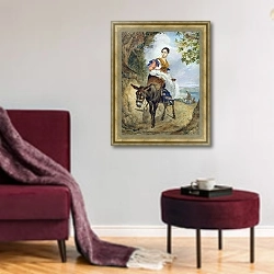 «Портрет графини О.П.Ферзен на ослике» в интерьере гостиной в бордовых тонах