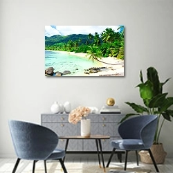 «Тропический пляж» в интерьере современной гостиной над комодом
