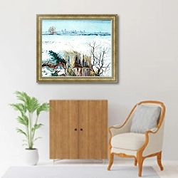 «Заснеженный пейзаж с Арлем на заднем плане» в интерьере в классическом стиле над комодом