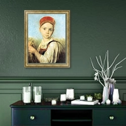 «Крестьянская девушка с серпом во ржи» в интерьере в классическом стиле над столом