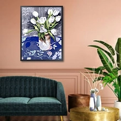 «White Tulips, 1994» в интерьере классической гостиной над диваном