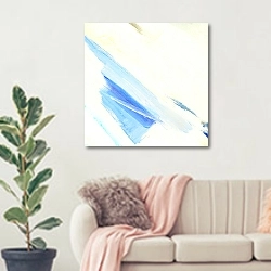 «Абстракция в бело-голубых тонах» в интерьере современной светлой гостиной над диваном