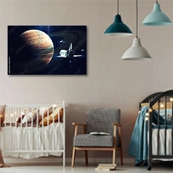 «Космические корабли, подлетающие к планете-гагинту» в интерьере детской комнаты для мальчика