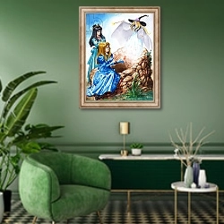 «Girls with a Fairy» в интерьере гостиной в зеленых тонах