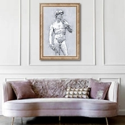 «Рисунок статуи Давида» в интерьере гостиной в классическом стиле над диваном
